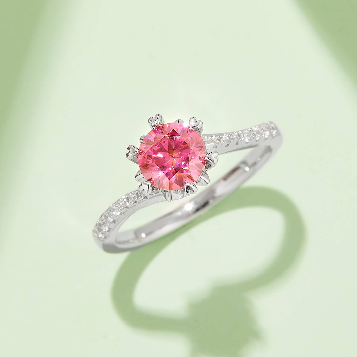 Twisted arm micro inlaid snowflake S925 silver plated platinum Moissanite women's ring 1 carat D-grade